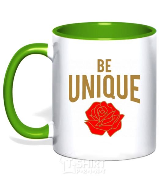 Mug with a colored handle Be unique kelly-green фото