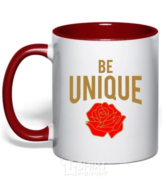 Mug with a colored handle Be unique red фото
