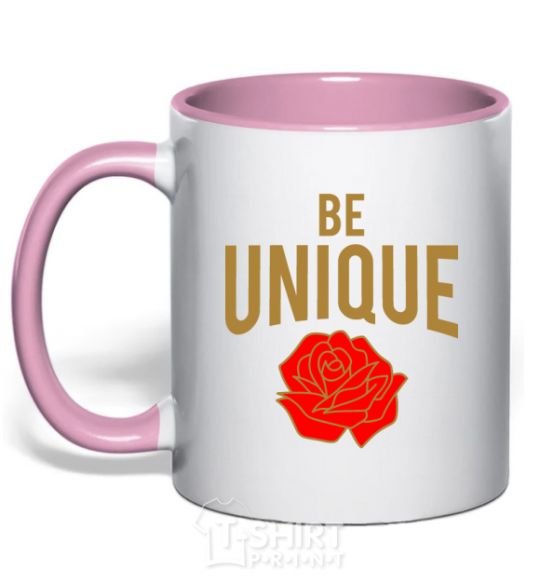 Mug with a colored handle Be unique light-pink фото
