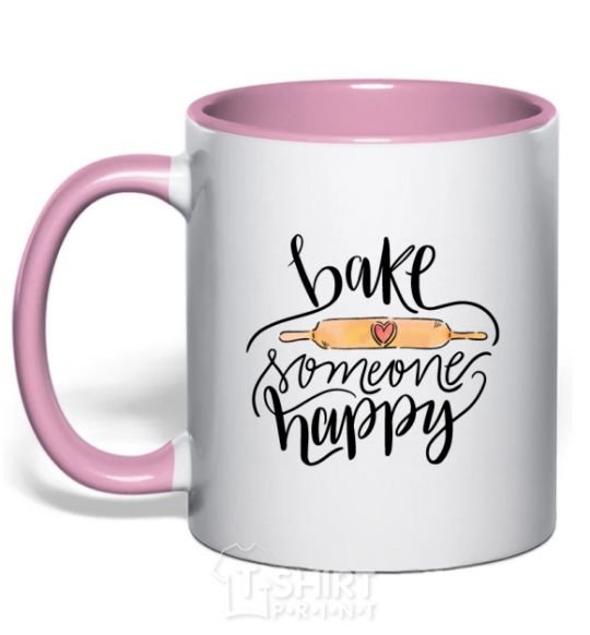 Mug with a colored handle Bake someone happy light-pink фото