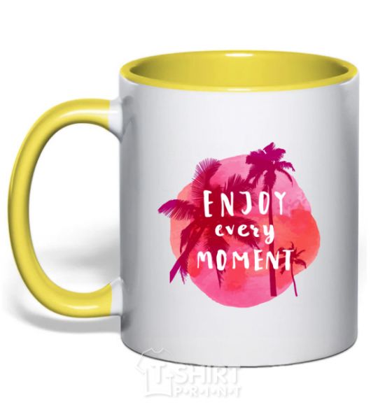 Mug with a colored handle Enjoy every moment summer yellow фото