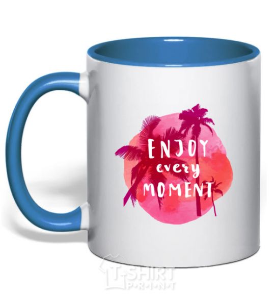 Mug with a colored handle Enjoy every moment summer royal-blue фото