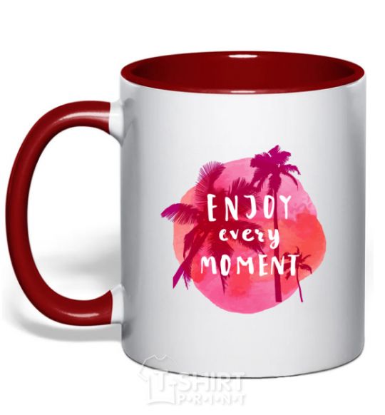 Mug with a colored handle Enjoy every moment summer red фото