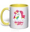 Mug with a colored handle Unicorn birthday girl yellow фото