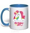 Mug with a colored handle Unicorn birthday girl royal-blue фото