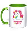 Mug with a colored handle Unicorn birthday girl kelly-green фото