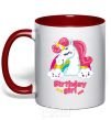 Mug with a colored handle Unicorn birthday girl red фото