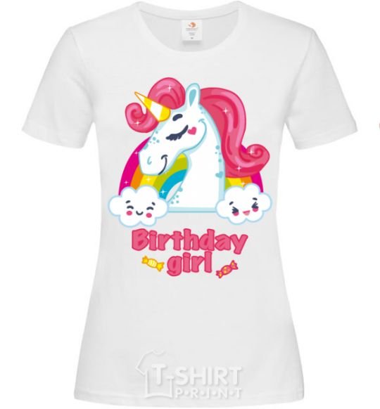 Women's T-shirt Unicorn birthday girl White фото