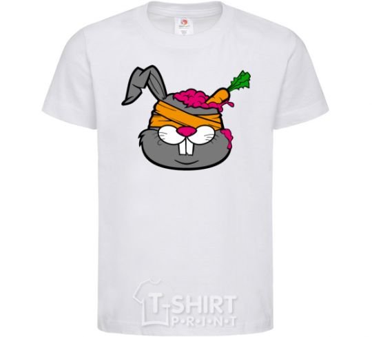 Kids T-shirt A rabbit with a carrot in its head White фото