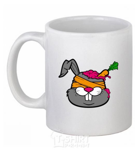 Ceramic mug A rabbit with a carrot in its head White фото
