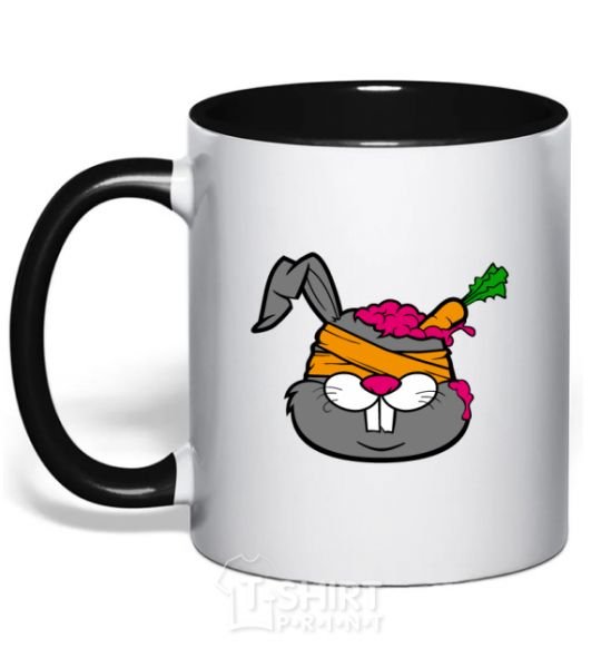 Чашка с цветной ручкой Кролик с морковкой в голове Черный фото