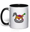 Mug with a colored handle A rabbit with a carrot in its head black фото
