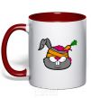 Mug with a colored handle A rabbit with a carrot in its head red фото