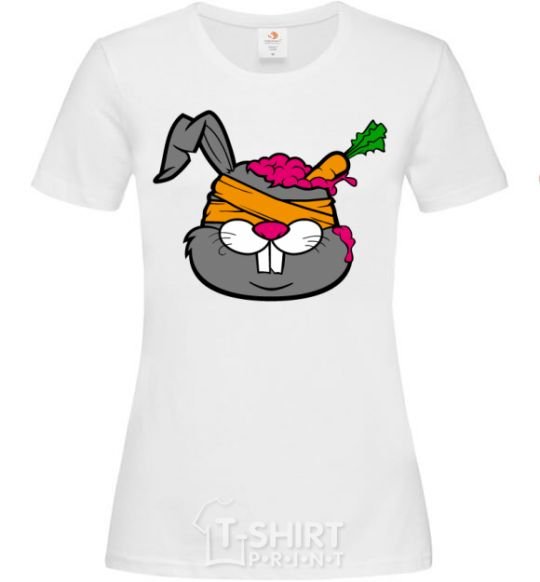Women's T-shirt A rabbit with a carrot in its head White фото