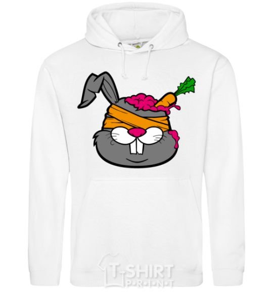 Мужская толстовка (худи) Кролик с морковкой в голове Белый фото