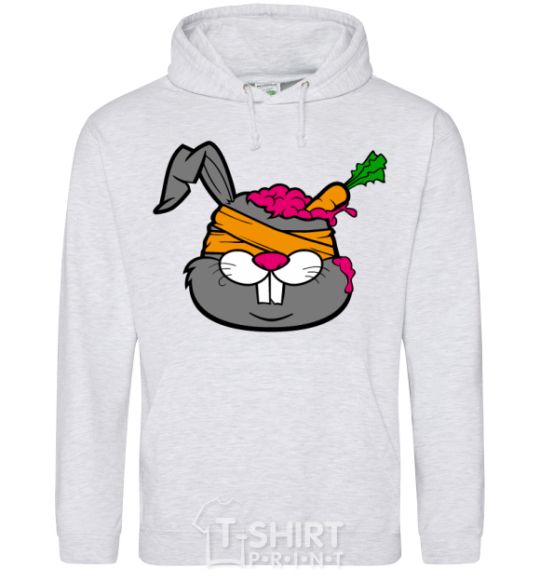 Мужская толстовка (худи) Кролик с морковкой в голове Серый меланж фото