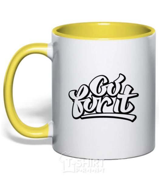 Mug with a colored handle Go for it yellow фото