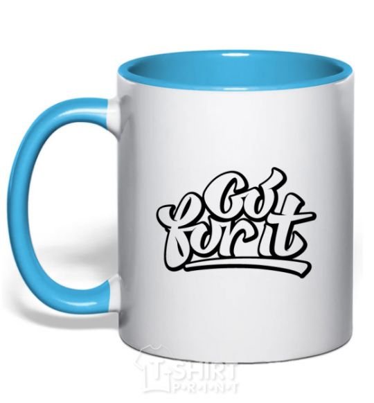 Mug with a colored handle Go for it sky-blue фото