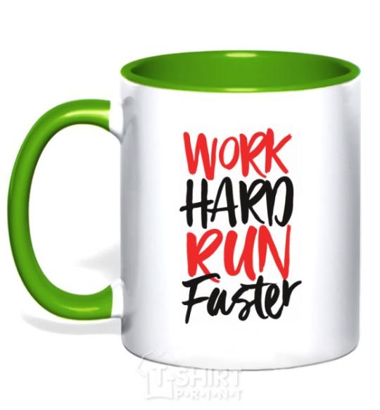 Mug with a colored handle Work hard run fuster kelly-green фото