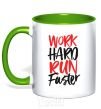 Mug with a colored handle Work hard run fuster kelly-green фото