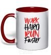 Mug with a colored handle Work hard run fuster red фото