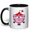 Mug with a colored handle Nyusha the pig black фото