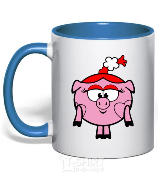 Mug with a colored handle Nyusha the pig royal-blue фото