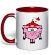 Mug with a colored handle Nyusha the pig red фото