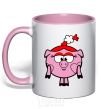 Mug with a colored handle Nyusha the pig light-pink фото