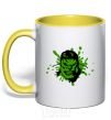 Mug with a colored handle Angry Hulk green yellow фото