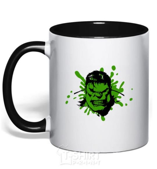 Mug with a colored handle Angry Hulk green black фото