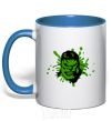 Mug with a colored handle Angry Hulk green royal-blue фото
