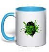 Mug with a colored handle Angry Hulk green sky-blue фото