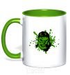 Mug with a colored handle Angry Hulk green kelly-green фото