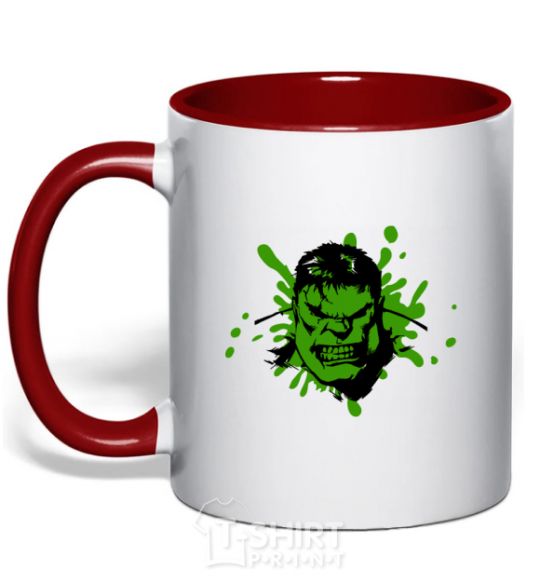 Mug with a colored handle Angry Hulk green red фото