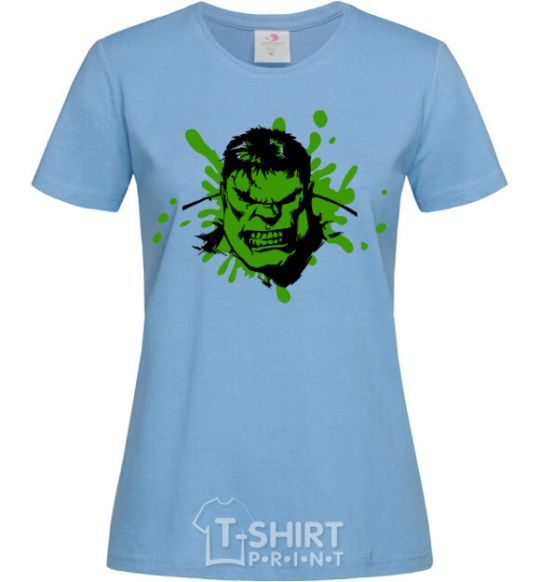 Women's T-shirt Angry Hulk green sky-blue фото