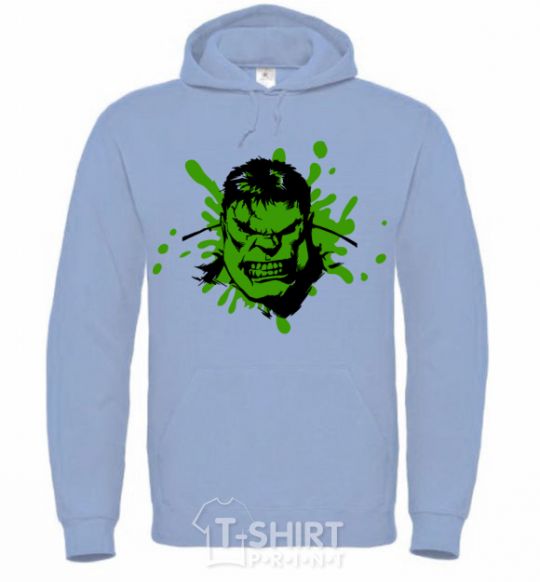 Men`s hoodie Angry Hulk green sky-blue фото