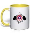 Mug with a colored handle Costume Captain America yellow фото