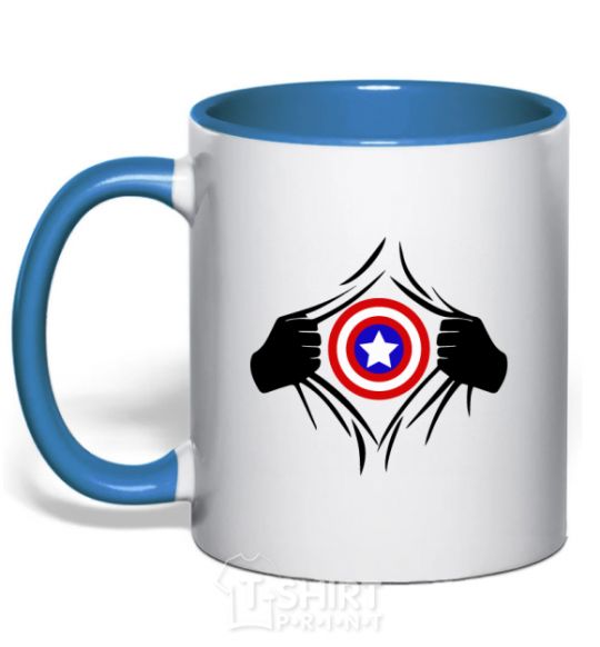 Mug with a colored handle Costume Captain America royal-blue фото