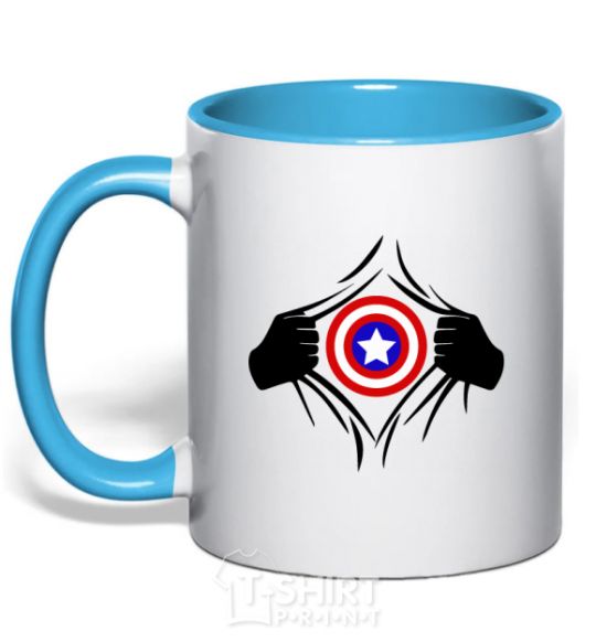 Mug with a colored handle Costume Captain America sky-blue фото