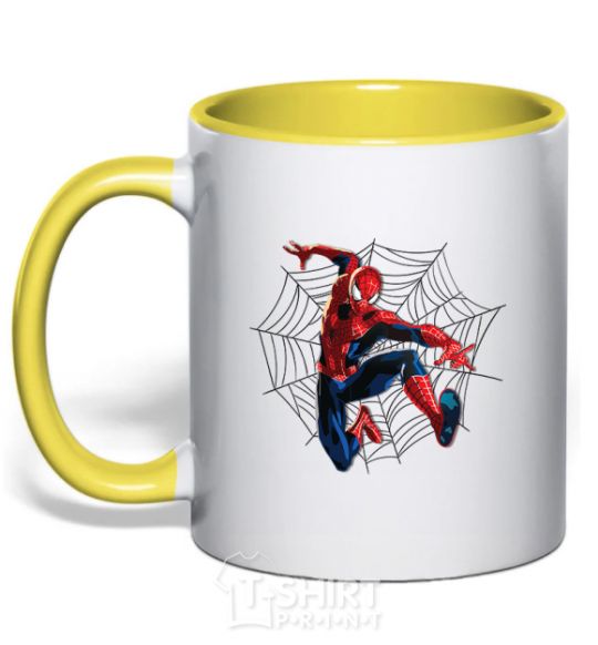 Mug with a colored handle Web Spider-Man yellow фото