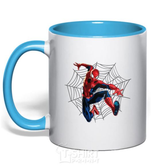Mug with a colored handle Web Spider-Man sky-blue фото