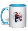 Mug with a colored handle Web Spider-Man sky-blue фото