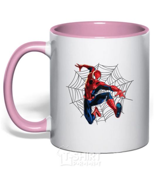 Mug with a colored handle Web Spider-Man light-pink фото