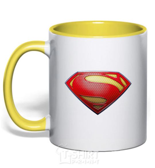 Mug with a colored handle Superman logo texture yellow фото