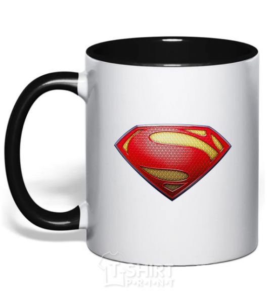Mug with a colored handle Superman logo texture black фото