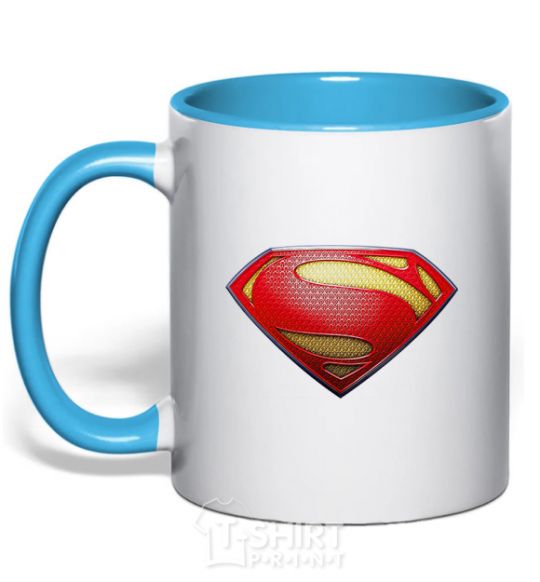 Mug with a colored handle Superman logo texture sky-blue фото