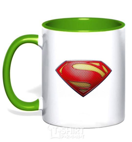 Mug with a colored handle Superman logo texture kelly-green фото