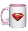 Mug with a colored handle Superman logo texture light-pink фото