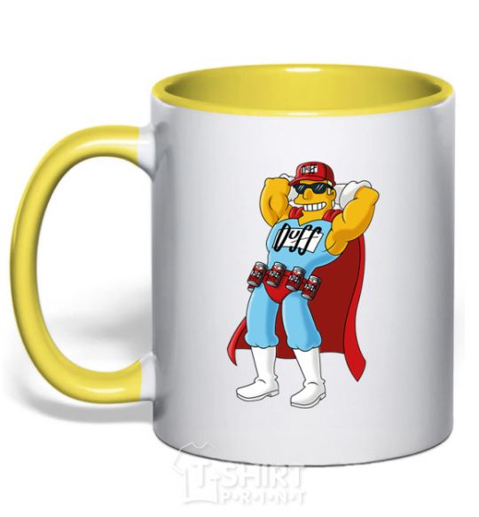 Mug with a colored handle Duffman yellow фото